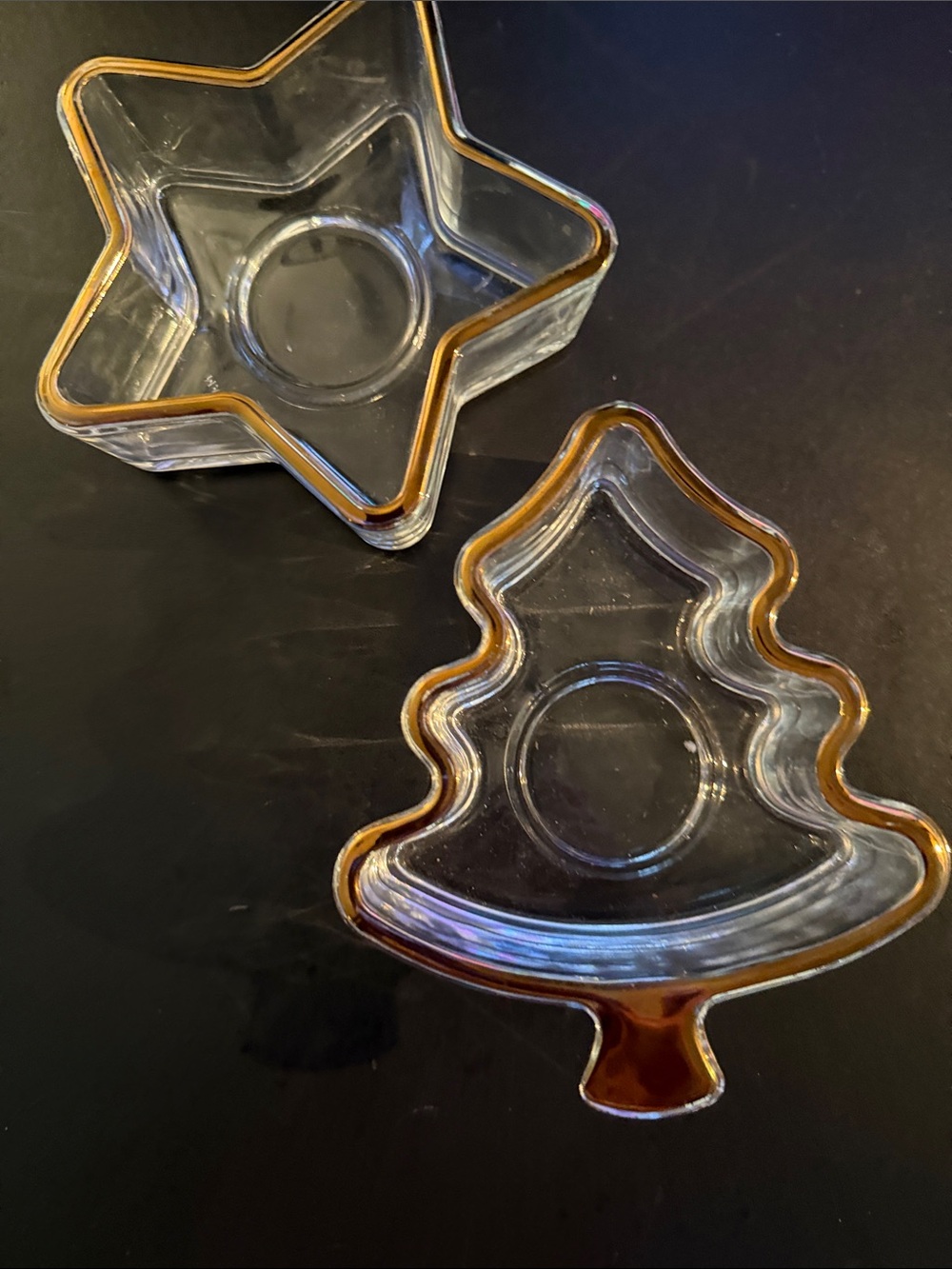 Holiday Set of 2 Clear Glass Tealight Holders With Gold Trim